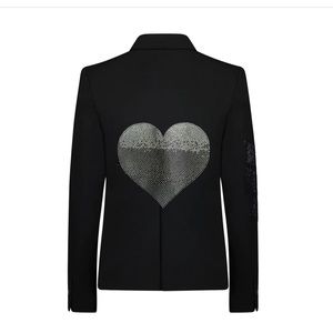 Hipchik Couture dark grey velour jeweled ombré heart blazer